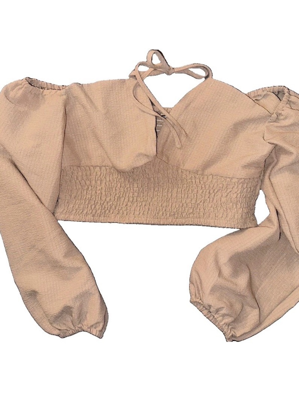 Women's Blouse Sleeve Smocked Crop Top - Beige